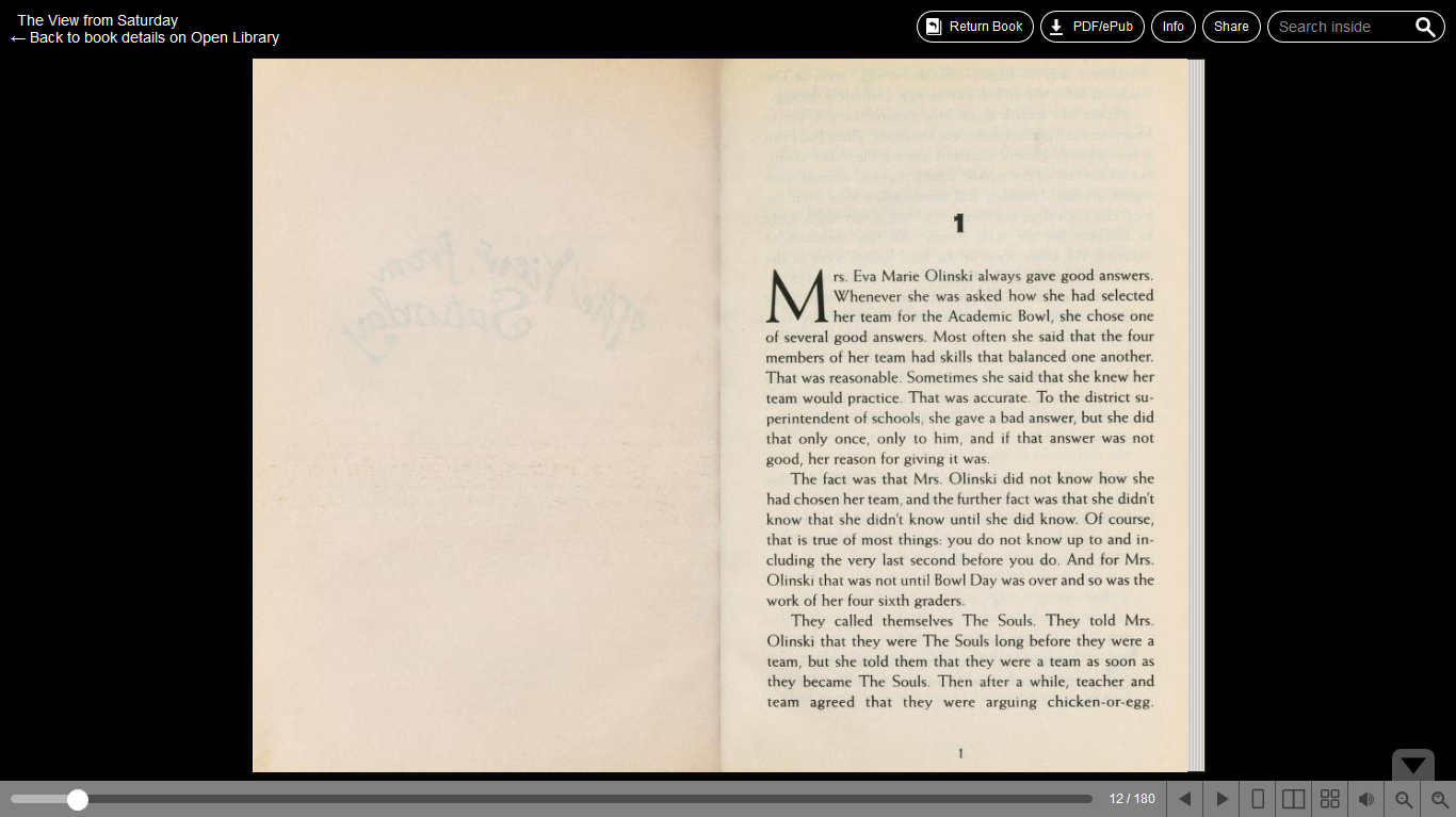 Screenshot of an online book reader interface showing a spread of a scanned book. There is a seekbar at the bottom.
